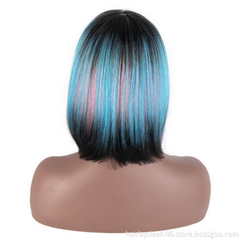 Wholesale machine made Wig Bob Short pixie cut ombre corlors With neat bang Heat-resisting Synthetic hair Wigs for black woman